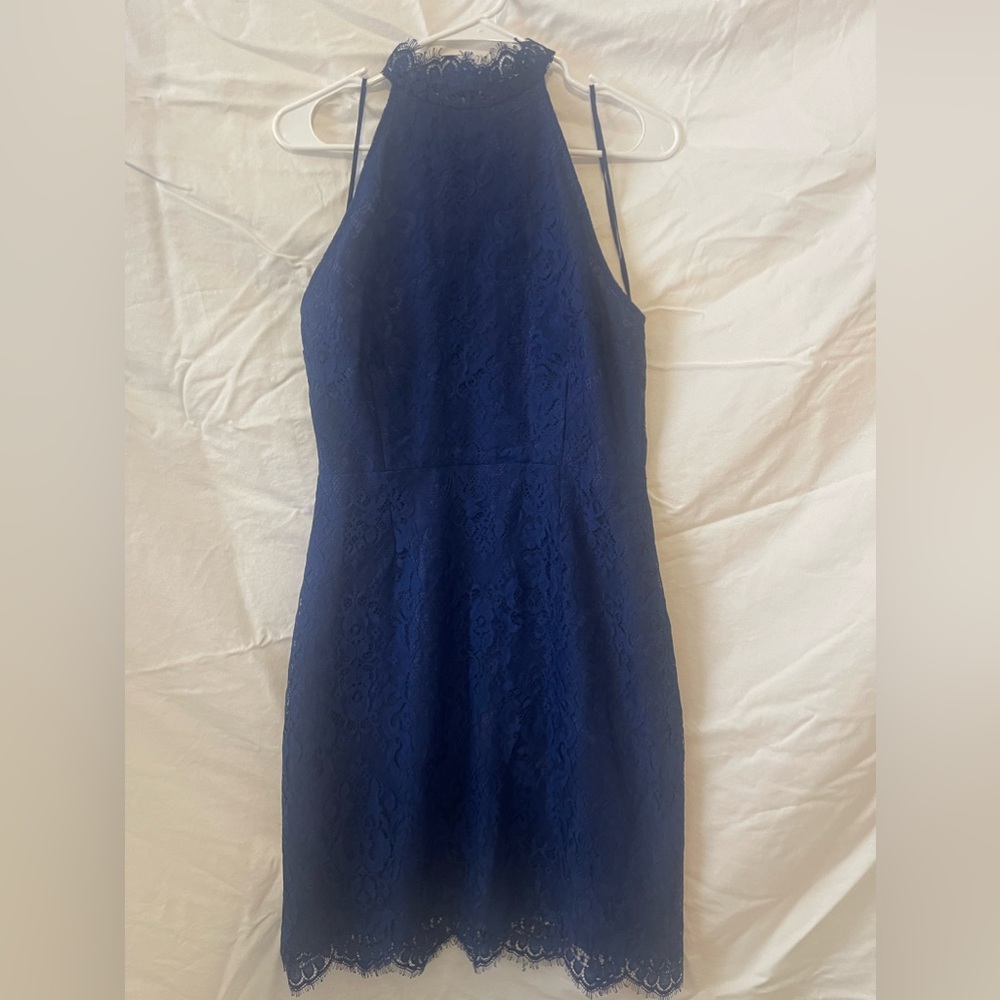 Blue lace cocktail dress